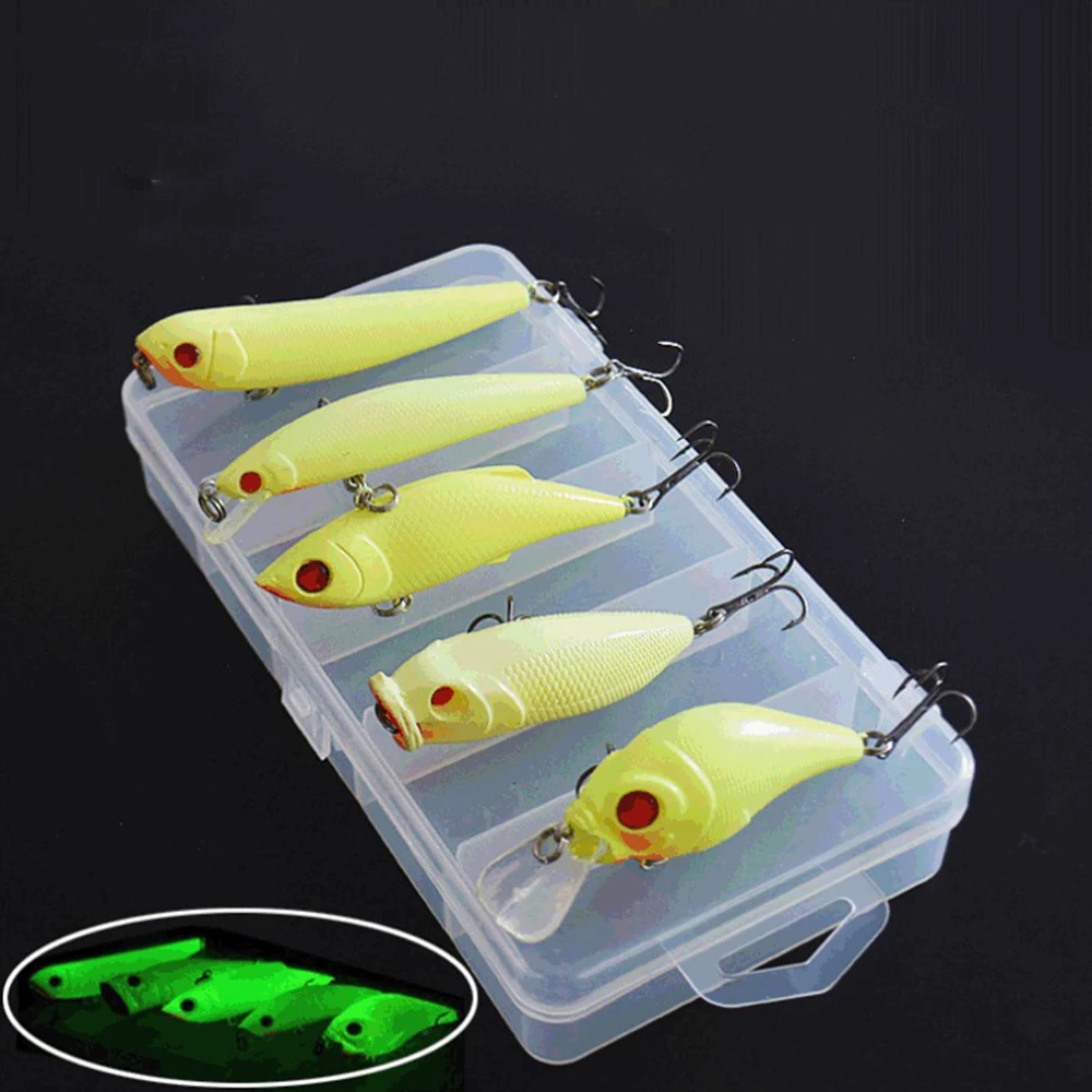 5PCS Luminous Little Fatty Fishing Lure Bait Hard Bait Set Fishing Gear Suitable for Outdoor Fishing Night Fishing Accessories