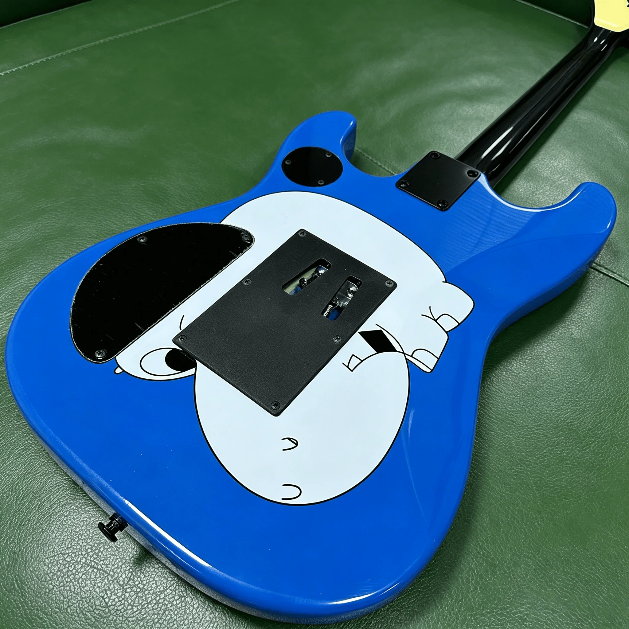 US Warehouse Custom Cartoon Hippo Electric Guitar Double Floyd Rose Tremolo HH Pickups Blue Hippo Graphic Guitar For Metal Rock Player 6 String Free Shipping