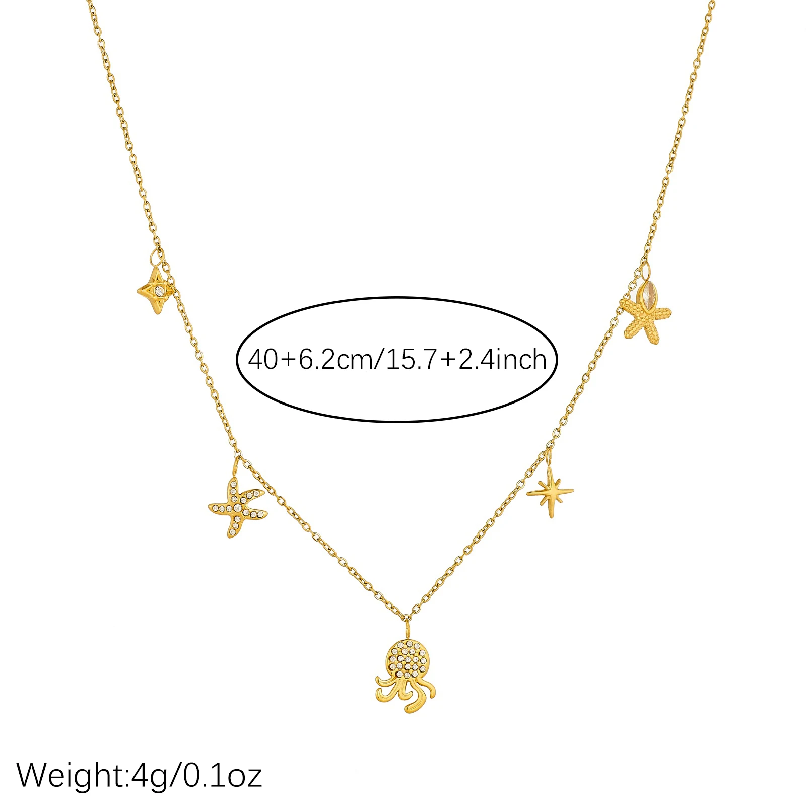 MEYRROYU 316L Stainless Steel Golden Octopus Starfish Inlay Zircon Star Pendant Necklace for Women Ocean Neck Chain Jewelry Gift