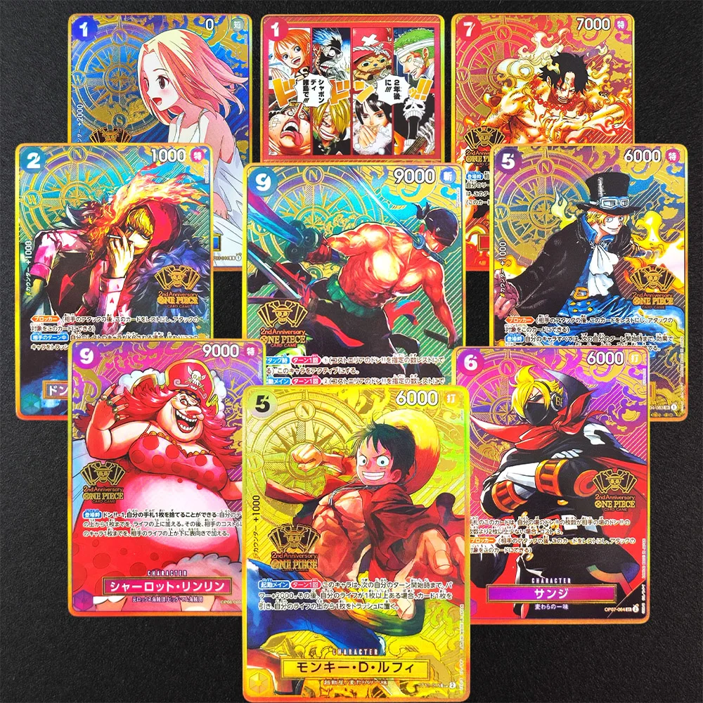 Tarjeta Coleccionable de Juguete de la 2ª Edición del Juego de Cartas Japonés One Piece OPCG, con Luffy, Ace, Kaya, Sabo, Zoro, Sanji y Linlin