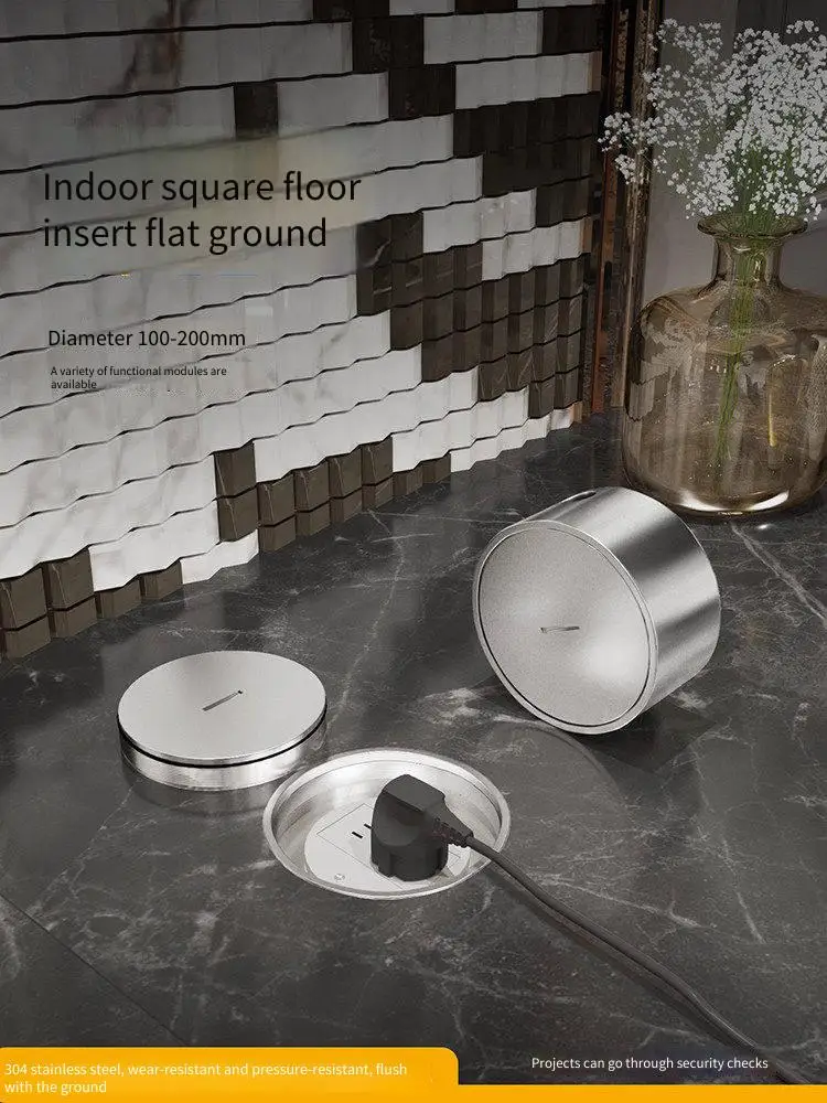 

Waterproof Stainless Steel round Flat Floor Socket Engineering Hidden Spiral Inlaid Marble Tile Power Engineering