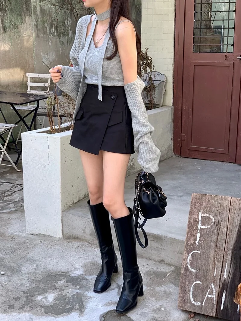 

Юбка рабочей одежды с высокой талией на одной пуговице, женская юбка в стиле ретро, антилегкие брюки, модные юбки с завязками по бокам