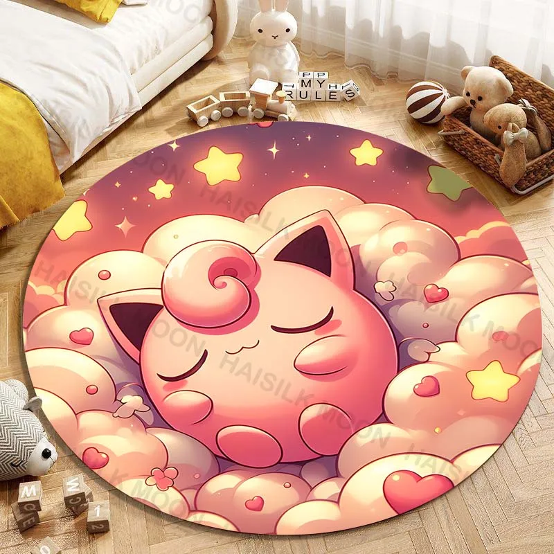 5 Sizes Pokemon Jigglypuff Printing Round Carpet Living Room Bedroom Table and Chair Sofa Kids Room Decorative Carpet and Rug