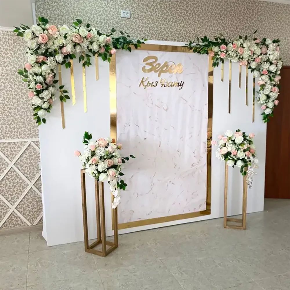 Luxury Champagne Gold And White Pvc Wedding Backdrop For Wedding Gold Wedding Backdrop Stage