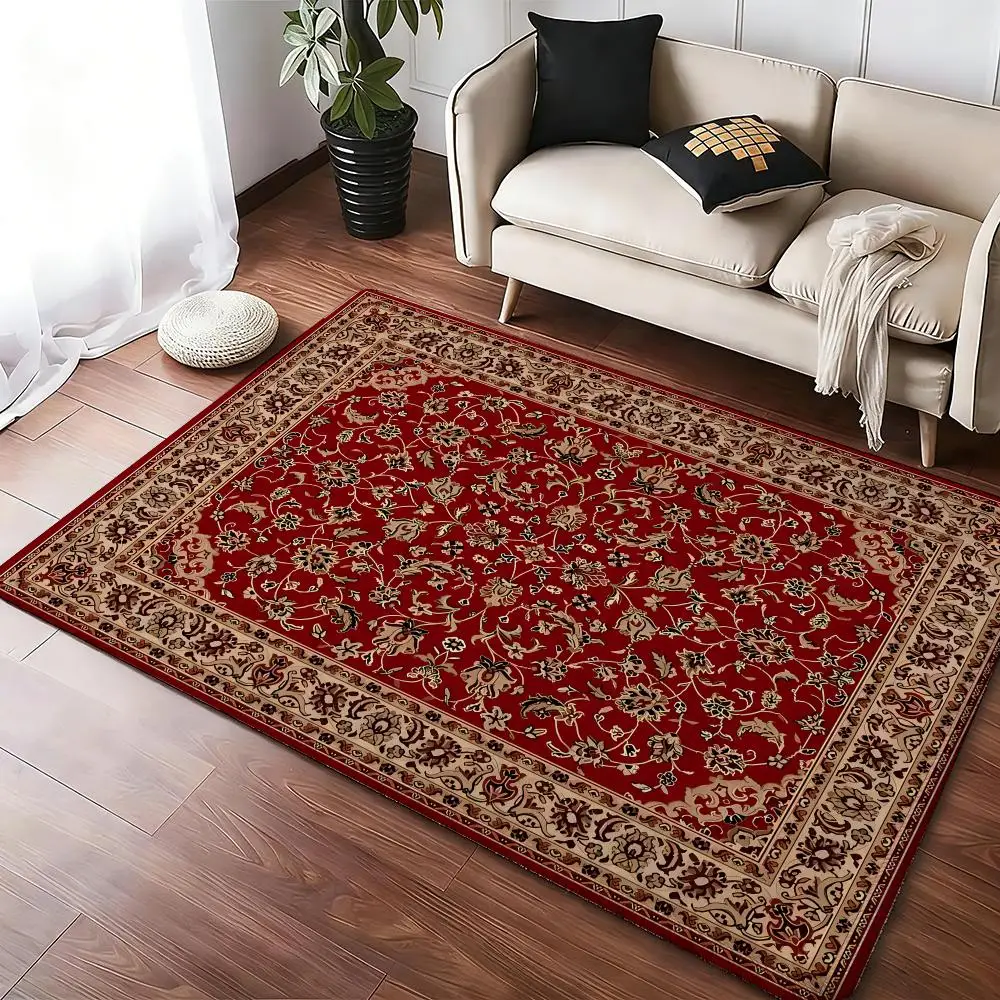 Alfombra misteriosa de color rojo persa, alfombra acogedora de franela suave y gruesa antideslizante para sala de estar, dormitorio, cocina, alfombras decorativas