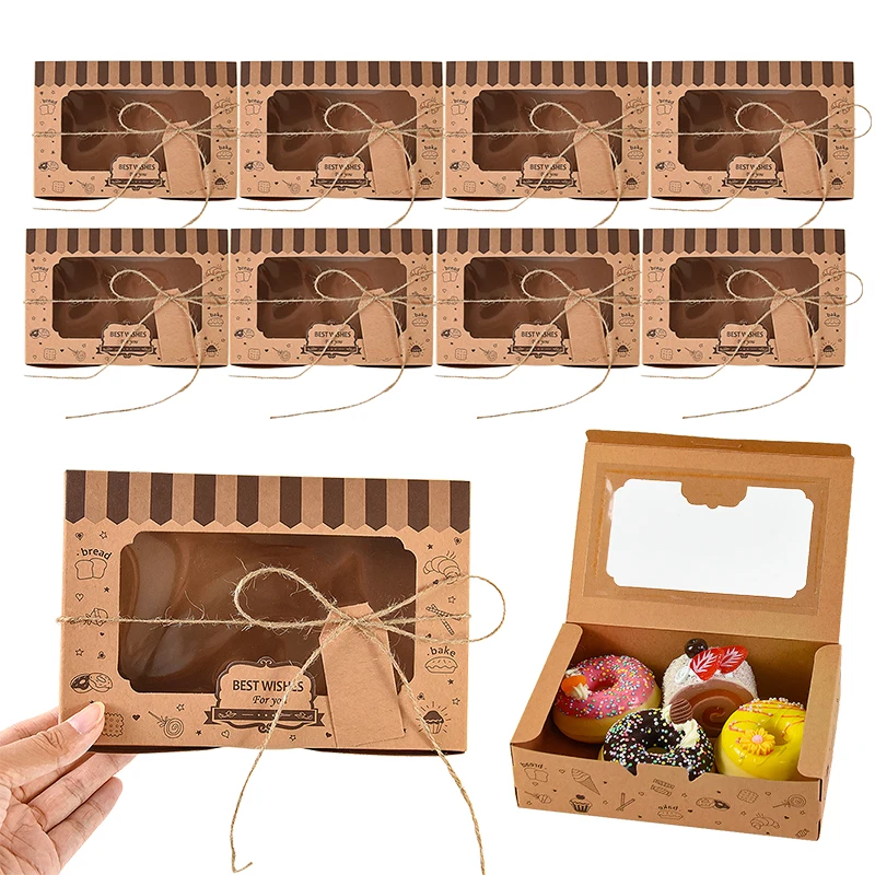 

12Pcs Kraft Paper Cookie Candy Gift Box Transparent Window Snack Packaging Boxes For Wedding Birthday Party Supplies Baby Shower