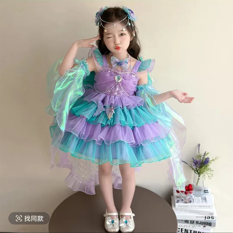 

Baby Girls Summer Pink Sweet Lolita Lace Floral Princess Ball Gown Mermaid Cake Layed Backless Sundress Birthday Party Clothes