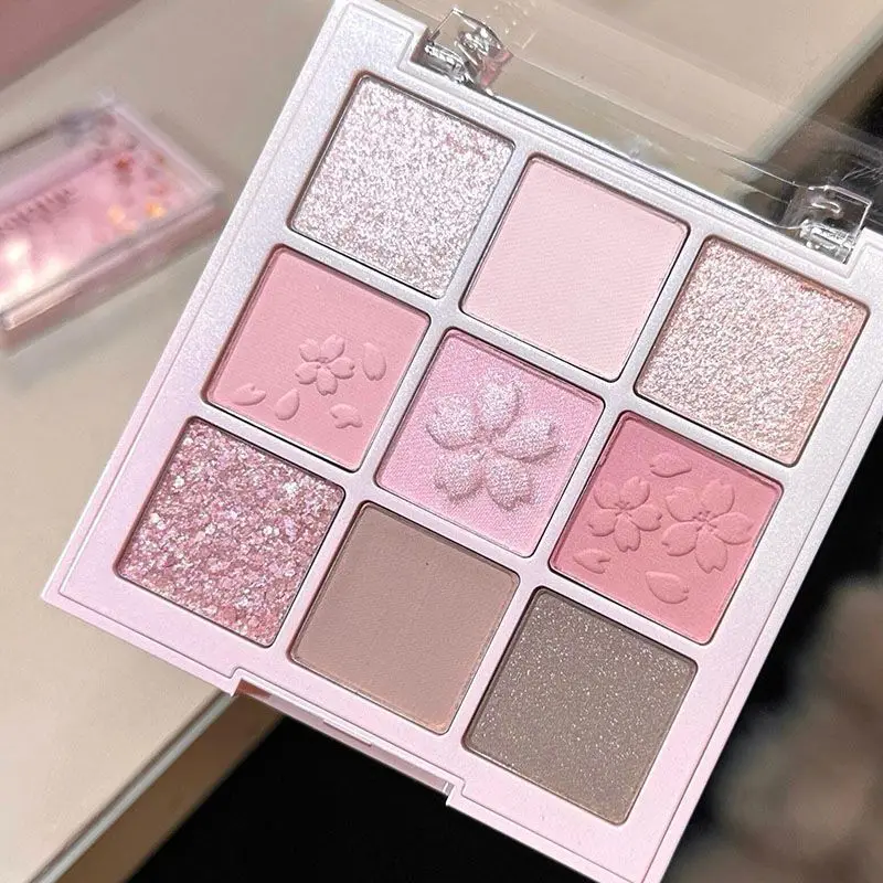 Nouvelle Palette de fards à paupières neuf couleurs Rose Rose Nude marron faible Saturation nacré mat paillettes ombre à paupières maquillage pour les yeux longue durée