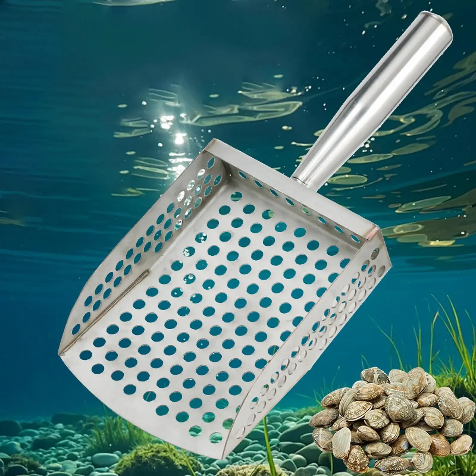 Stainless Steel Sand Scoop Sand Sifter Shovel Treasure Detecting Gold Detector Hunting Tool for Metal Detecting Underwater