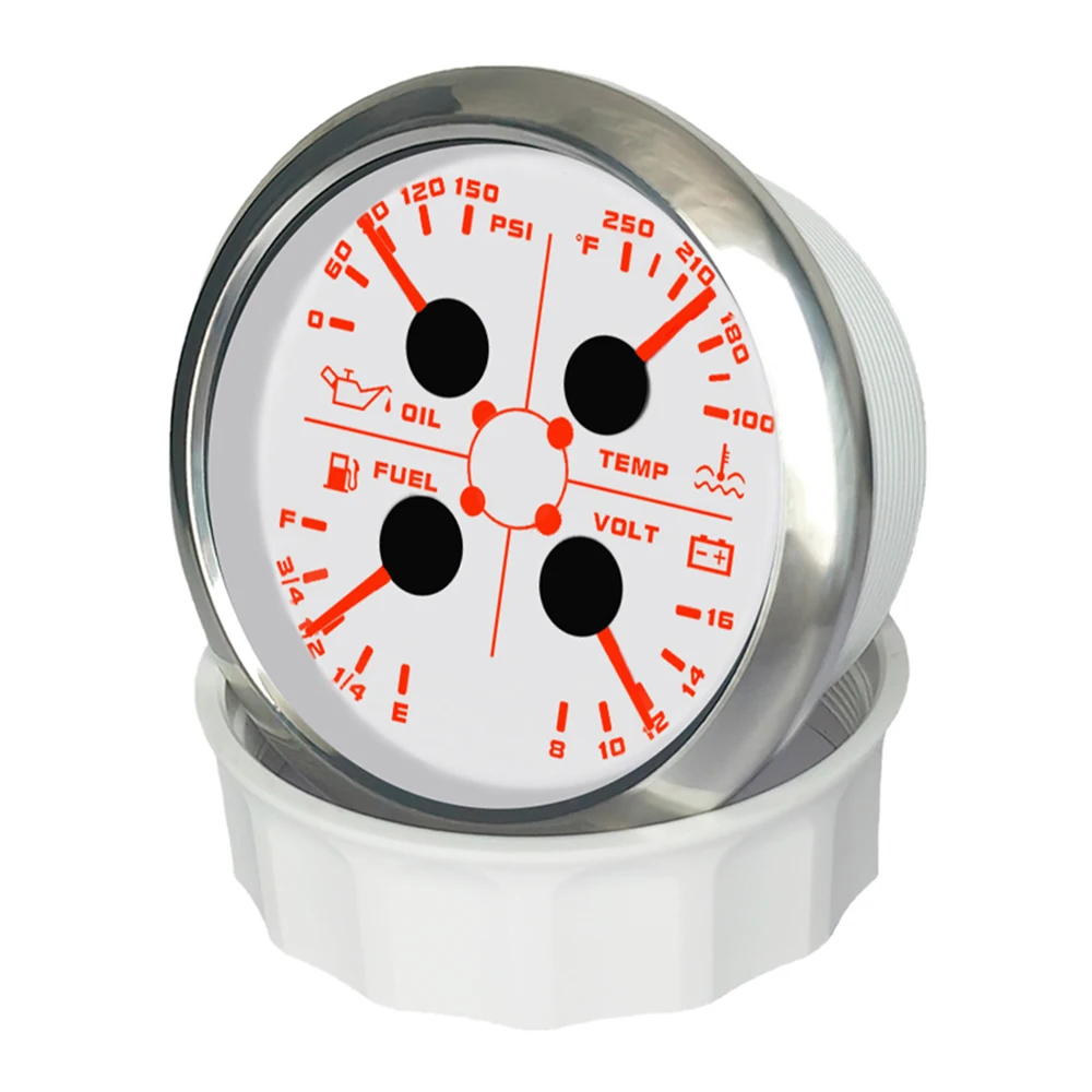 Waterdichte autoboot 85 mm 4 in 1 meter 10 bar oliedruk 100-250 ℉   40-120 ℃   Watertemperatuur Brandstofniveau 8-16V Voltmeter met lichtalarm