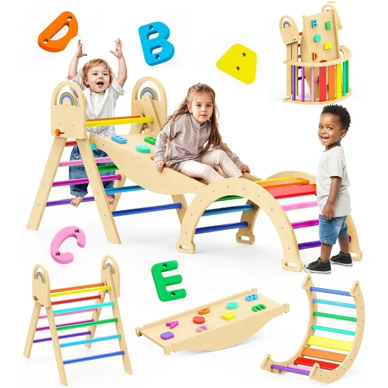 

4-In-1 Solid Wood Climbing Frame Gym Children's Foldable Wooden Triangle Climbing Frame