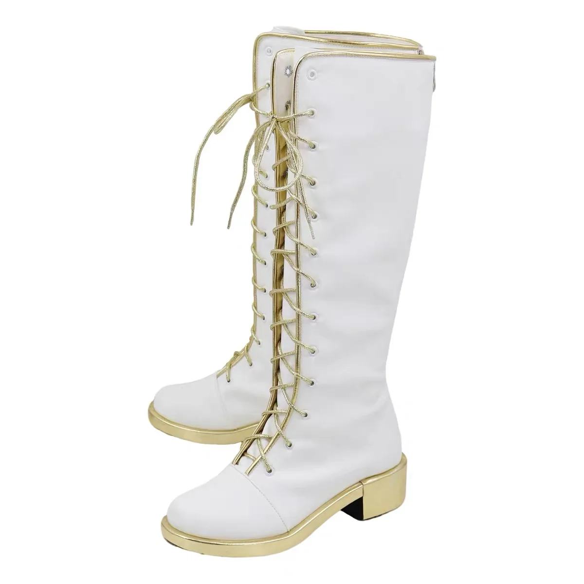 KPop Rumi Mira Zoey 화이트 노래 정장 여성 소녀 할로윈 파티 역할 놀이 코스프레 신발 부츠 성인 어린이를위한