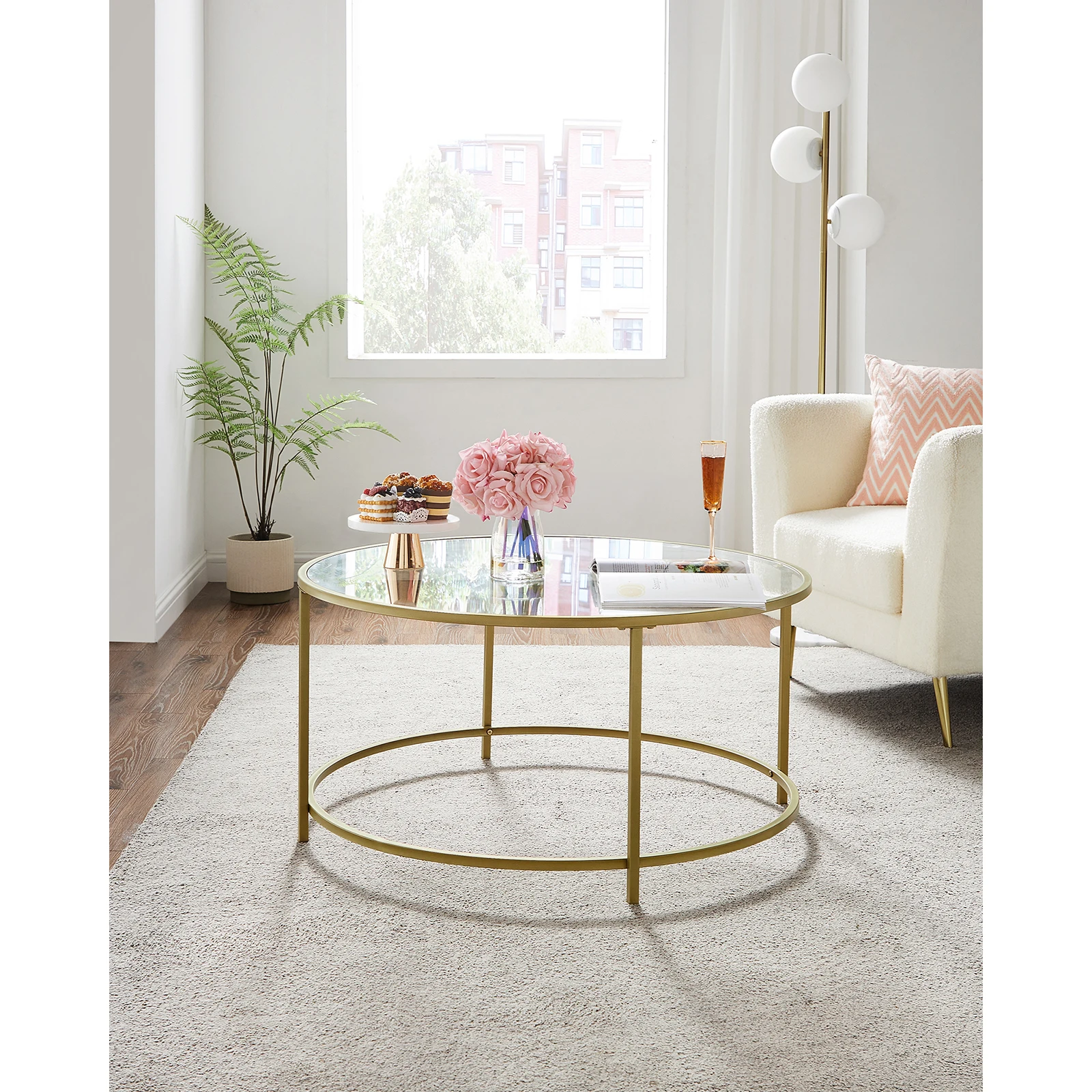 VASAGLE Coffee Table Living Room Glass Living Room Furniture AER Frame Round Coffee Table Living Room