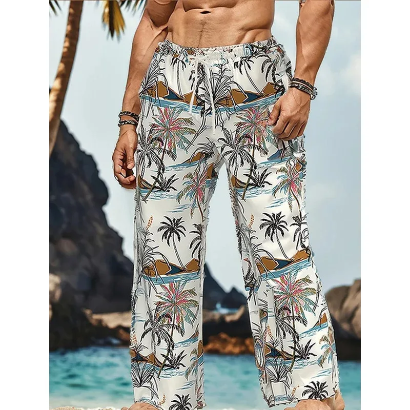 Men's Coconut Tree 3D Printed Loose Pants Casual Pants Hawaiian Holiday Beach Wear Drawstring Elastic Waist Wide Leg Pants