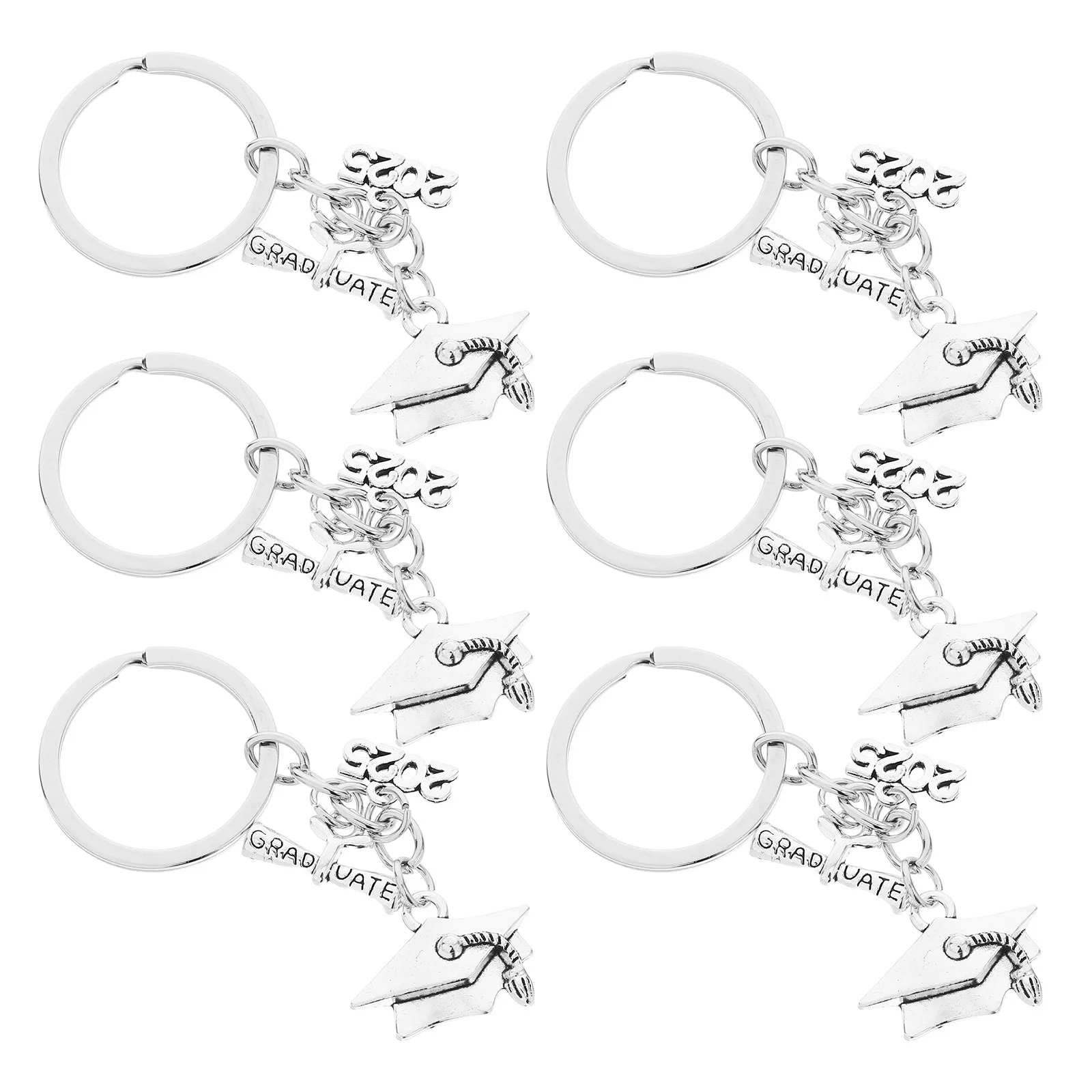 6Pcs Class of 2025 Graduation Cap Keychain Zinc Alloy Graduation Keepsake Keyring for High School College Students Grad Present