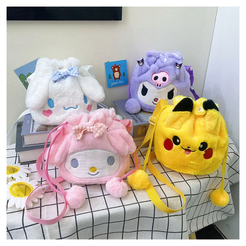 Torba Sanrio Cartoon Anime rysunek Kuromi Cinnamoroll przenośna torba ze sznurkiem pluszowe opakowanie przekątne prezent urodzinowy dla dzieci