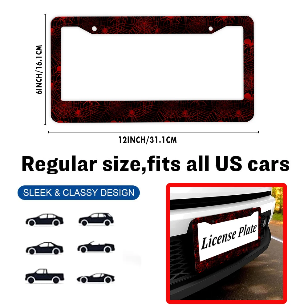 حامل لوحة ترخيص ويب العنكبوت الأحمر، حامل لوحة ترخيص رياضي غير لامع من الألومنيوم مناسب للمركبات الأمريكية مقاس 12 × 6 بوصة