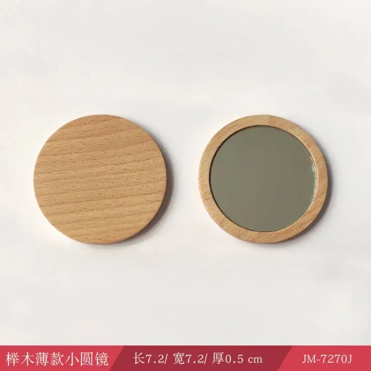 Wood Cosmetic Mirror Round Portable Mirrors Makeup Mirror Student Portable Makeup Small Princess Makeup Mirrors