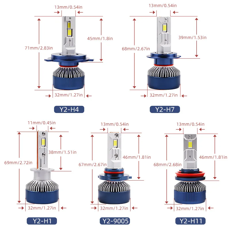 TCYATO Car Headlight LED H7 Bulb Y7 Dual Copper Tube Headlamp White Light H4 High/Low Beam Combined