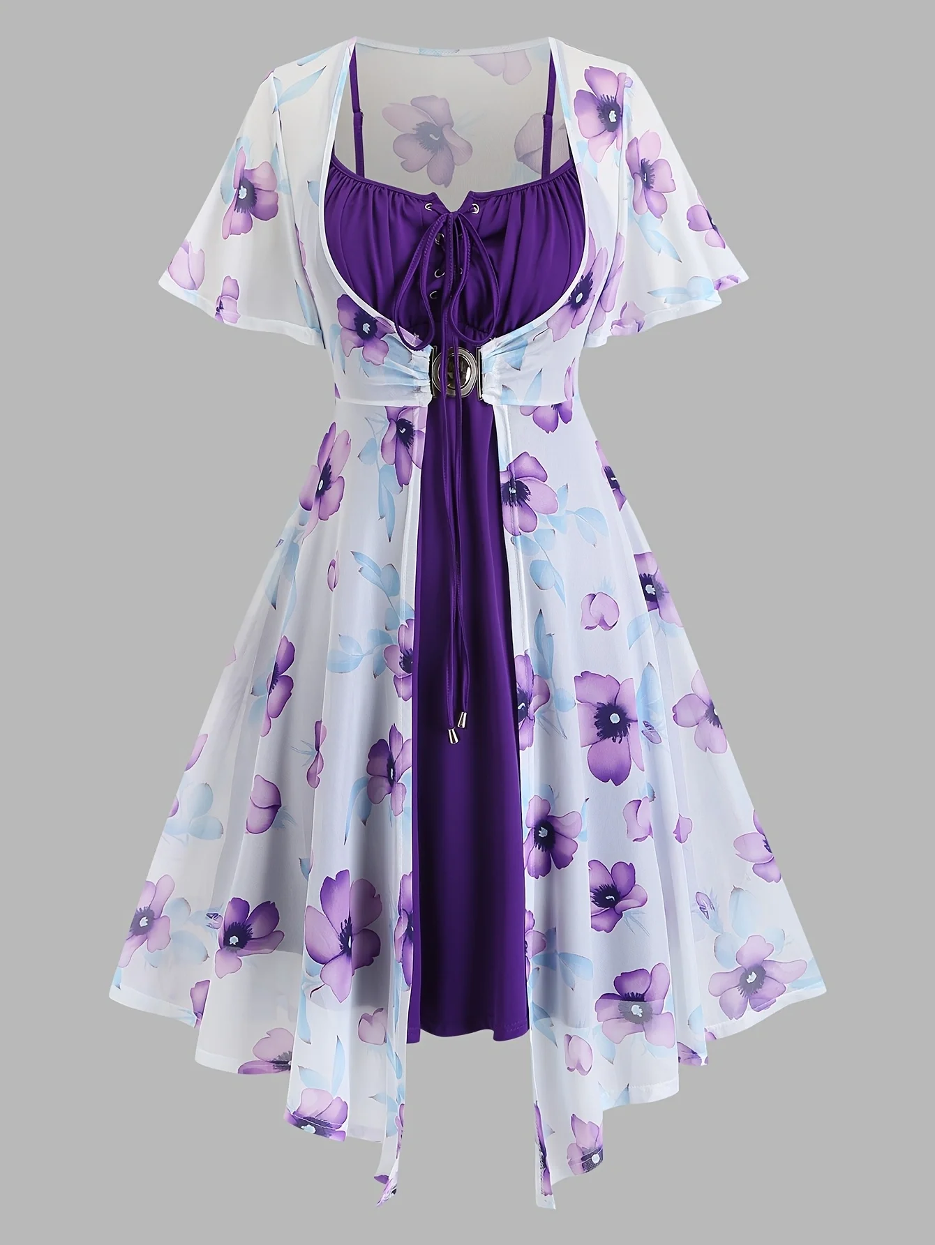 

Women’s Western Plus-Size Two-Piece Spring/Summer Dress Set with Floral Print