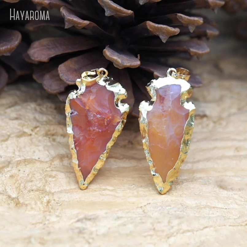 10Pcs Wholesale  Gold Color Carnelian Jewelry Arrow Head Point Pendant PM50168