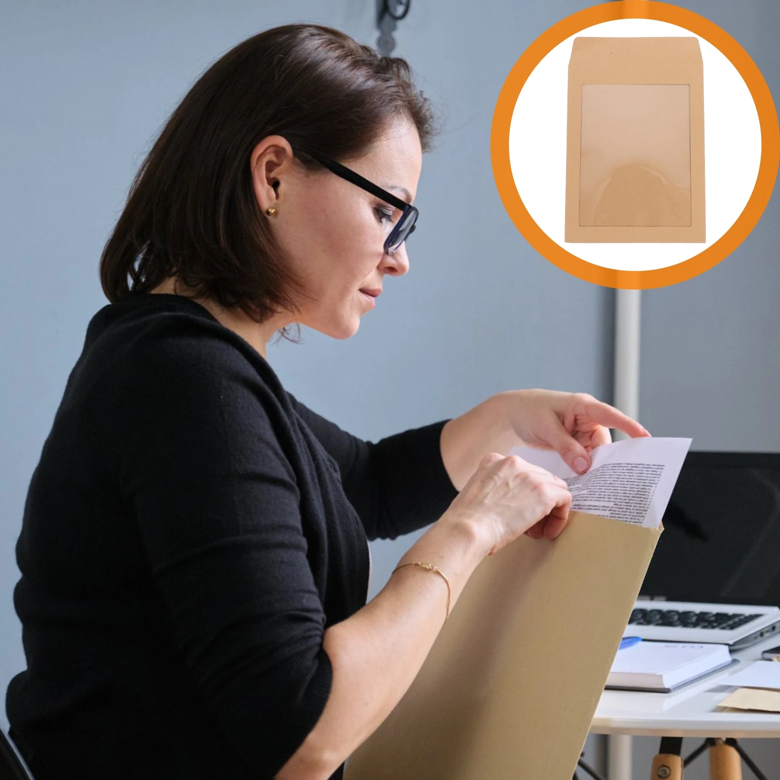 

25pcs Transparent Kraft Paper Envelopes 22x17cm Sealed Window Bank Mailing Invitations Greeting Cards Message Folder Practical