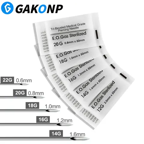 20/100 pezzi aghi per piercing 12/14/16/18/20g 5 dimensioni mix aghi piercing corpo in acciaio inossidabile ago cavo per piercing all'orecchio naso