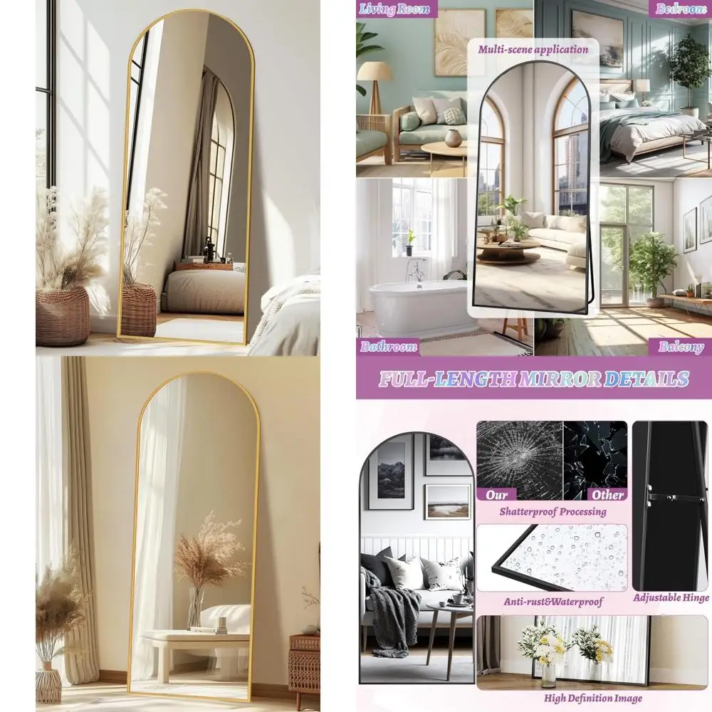 Miroir de sol pleine longueur doré avec support, 64 x 21 pouces, idéal pour la décoration de la chambre à coucher et du salon