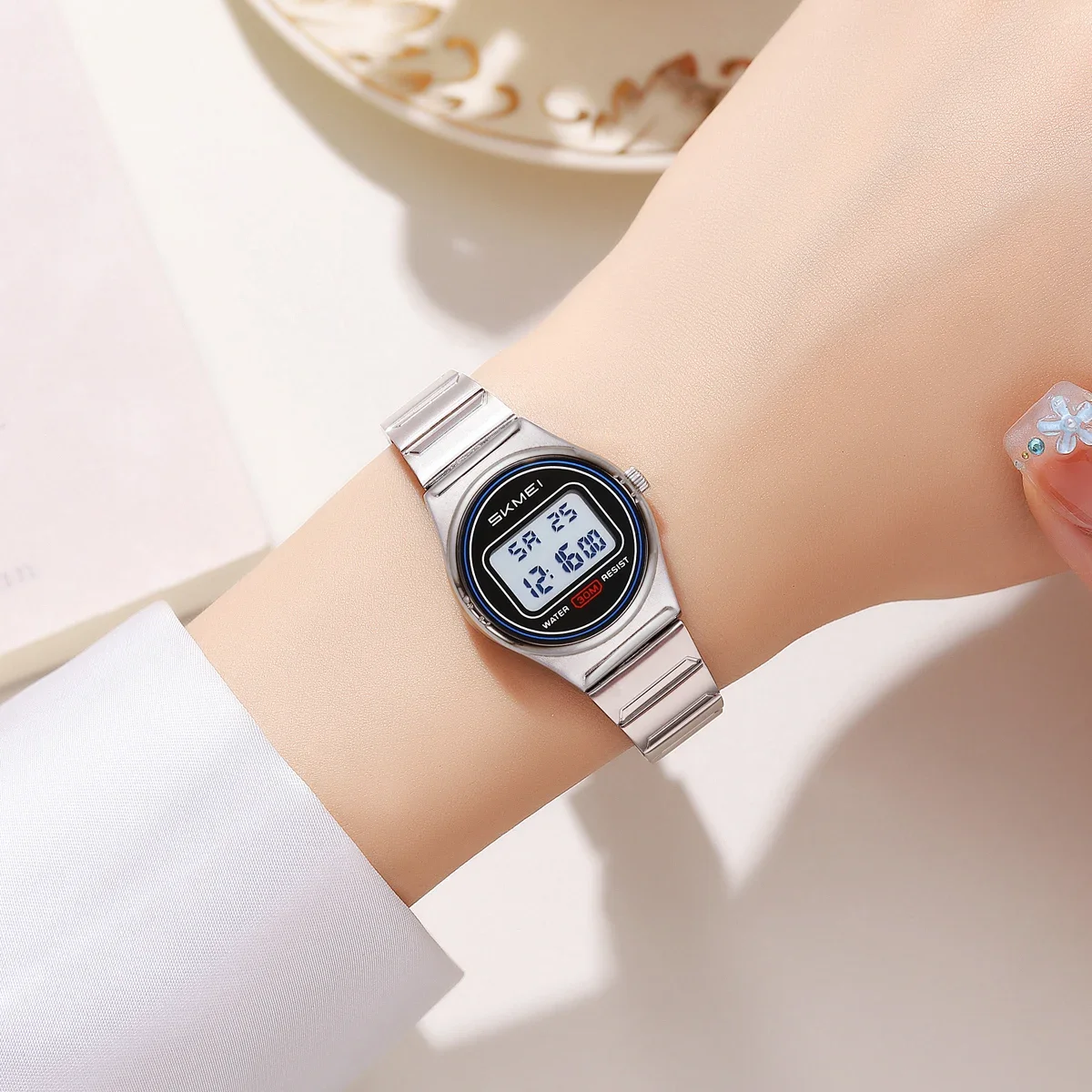 SKMEI 2338 Small Digital Stainless Steel Wristwatches Women Brands Luxury Watches Waterproof Sports Ladies Electronics Watch