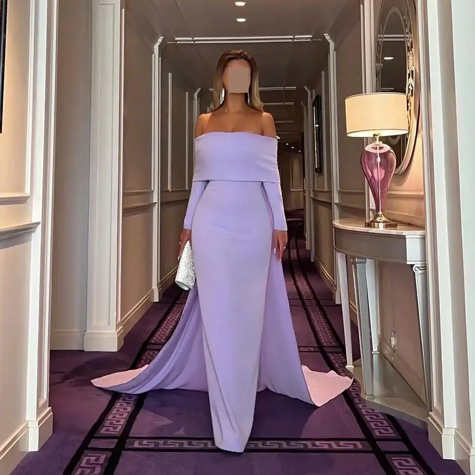 

Adeli Saudi Purple Mermaid Evening Gown Women's Off Shoulder Long Sleeve Party Prom Dress Arabian Special Occasion Dresses 2025