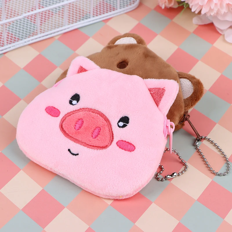 Soft Plush Panda Bear Pig Duck Cartoon Women Coin Purse Mini Cute Zipper Girls Coin Wallet USB Cable Bag Key Wallets Accessor