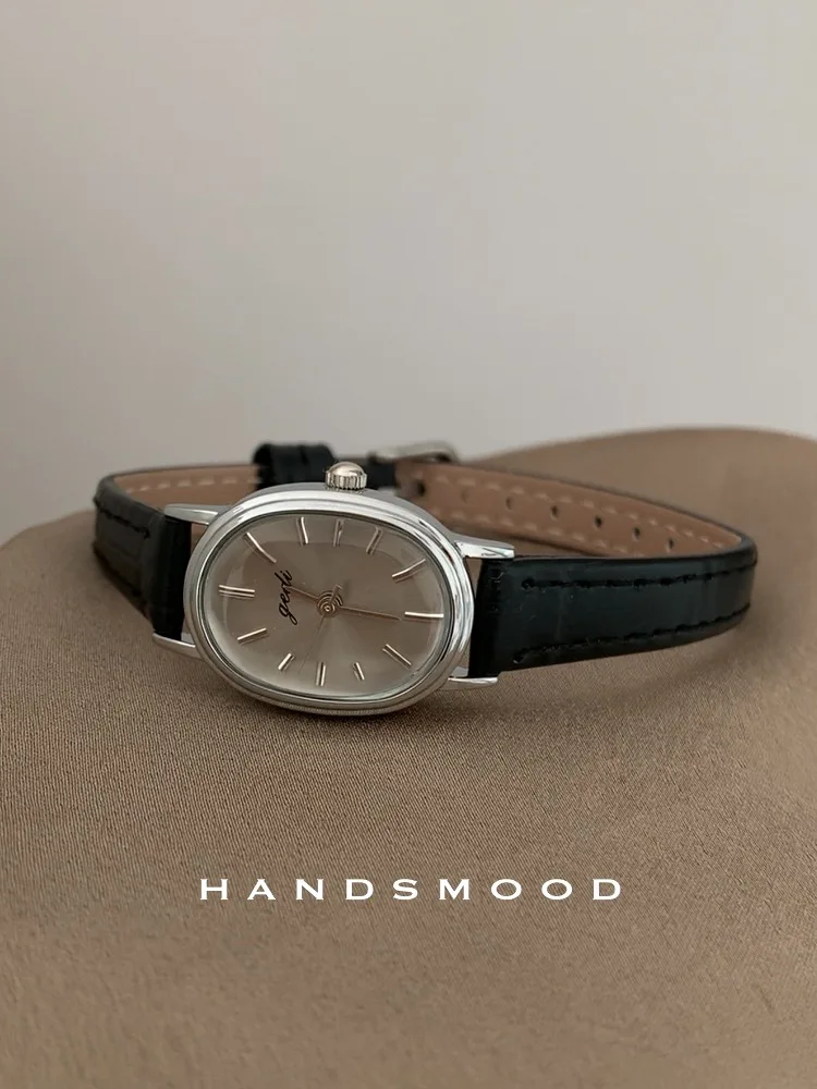 

Винтажные женские часы, серебристо-серые овальные кварцевые часы, изысканные кожаные подарочные часы, роскошные женские часы