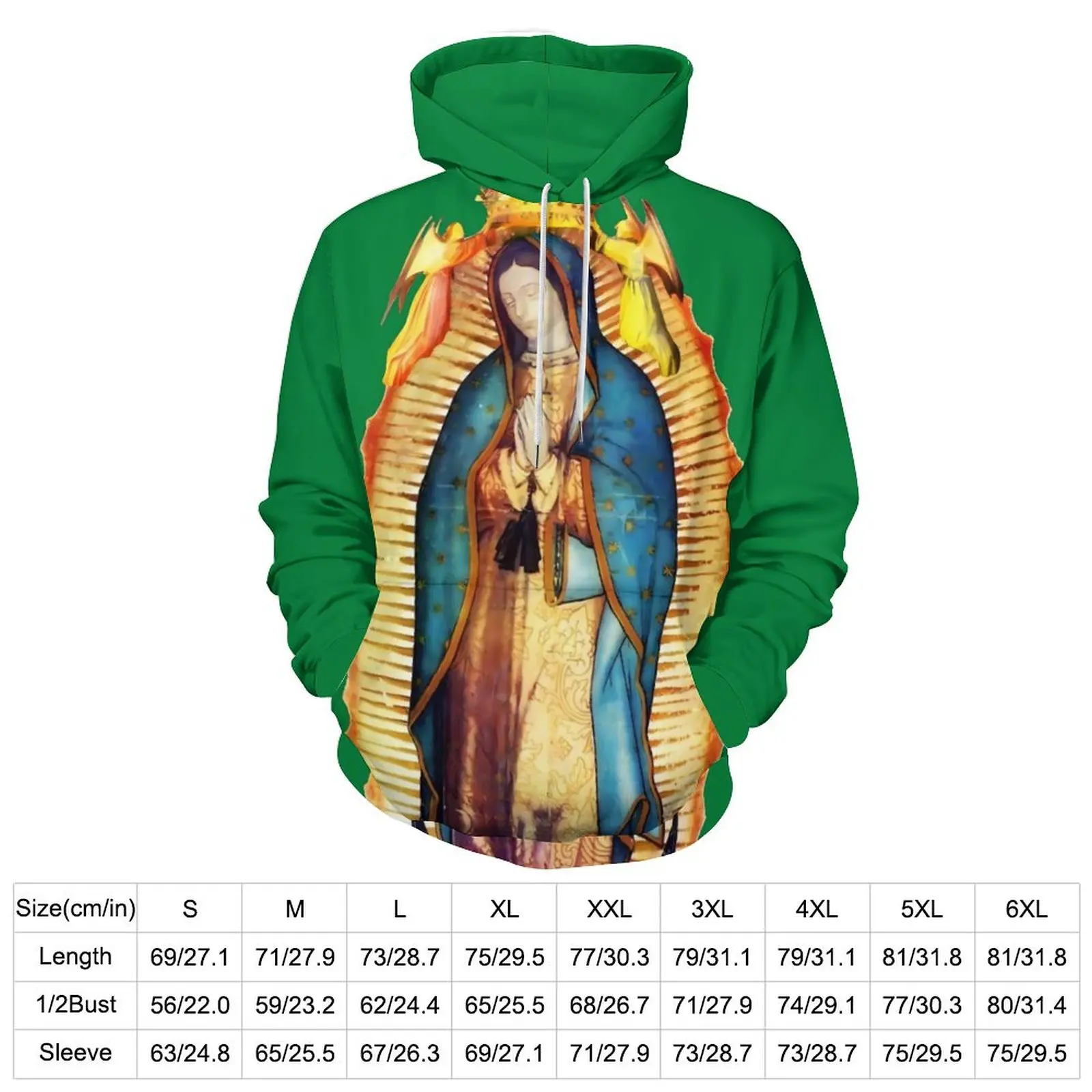 Our Lady of Guadalupe Hoodies Virgin Mary Harajuku Casual Hoodie Long-Sleeve Cute Graphic Hooded Sweatshirts Large Size