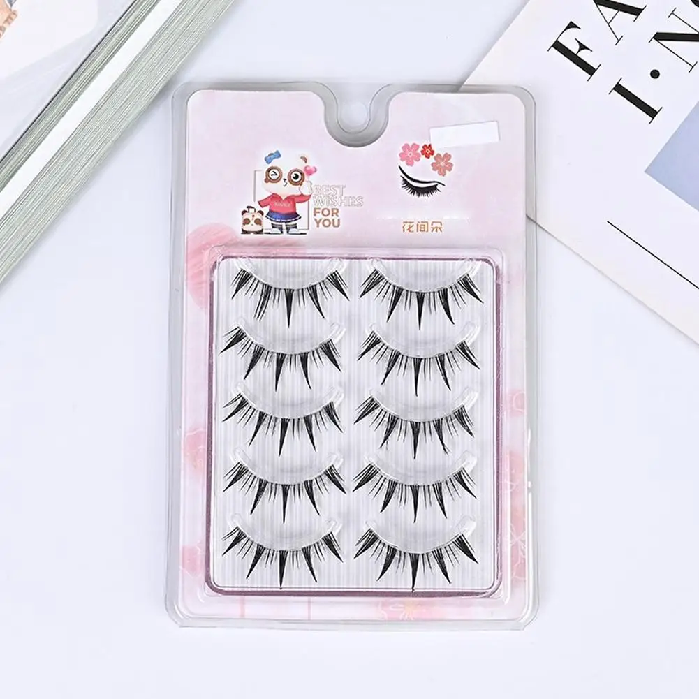 Faux-cils en vison naturels, 5 paires, longs, doux, courts, faits à la main, faux outil de maquillage, extension de cils, Maquiagem A6D0