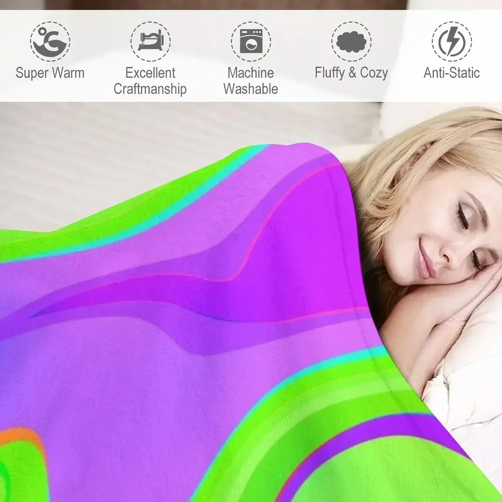 Neon Swirl Pattern - Purple and Green Throw Blanket Personalized Gift sofa bed Luxury Large Blankets - view 4