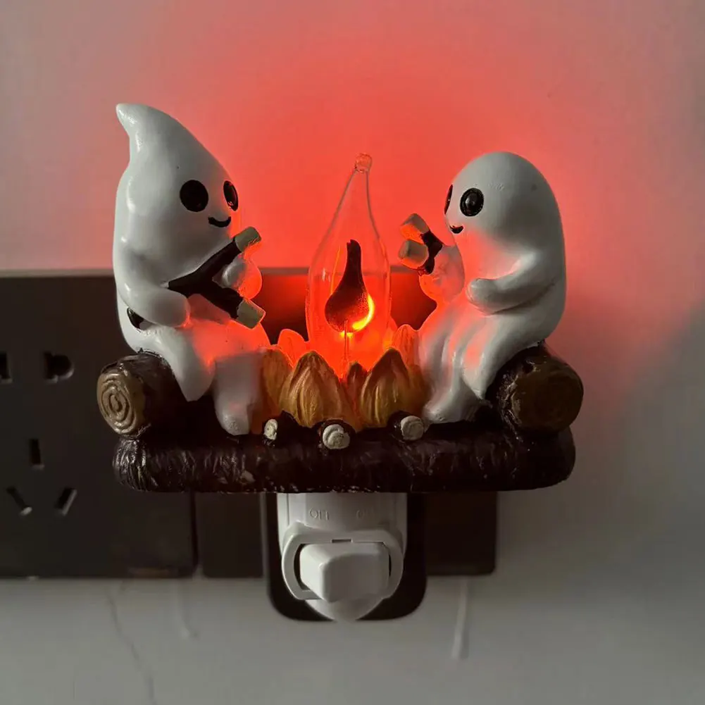 Faux Campfire Night Light Ghost Campfire Flickering Plug in Night Light Ghost Roasting Marshmallows Night Light Halloween Gifts