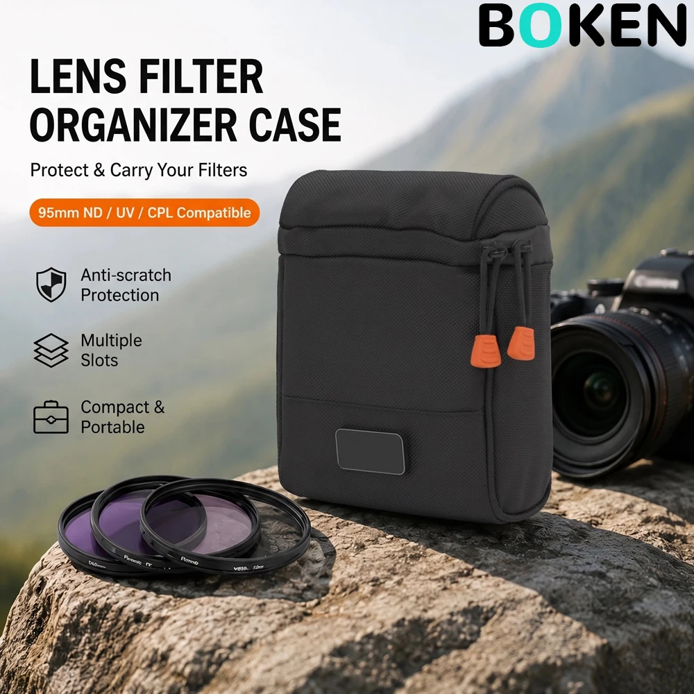 Portable Lens Filter Case for 95mm ND UV CPL Filters, Anti-Scratch Camera Filter Organizer Bag for Photography Travel Gear