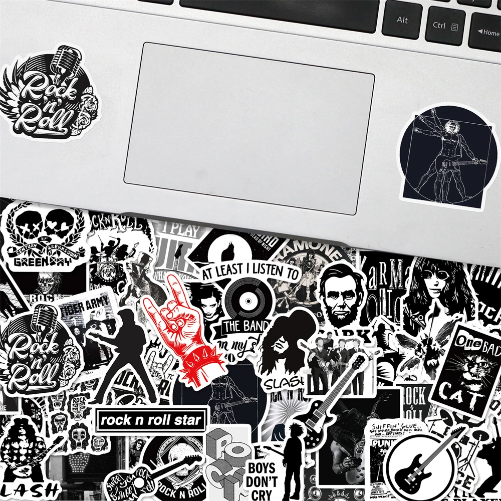 10/30/50PCS Cartoon Metal Rock Black and White Trend Graffiti Sticker Bike Skateboard Car Helmet Laptop Computer Wholesale