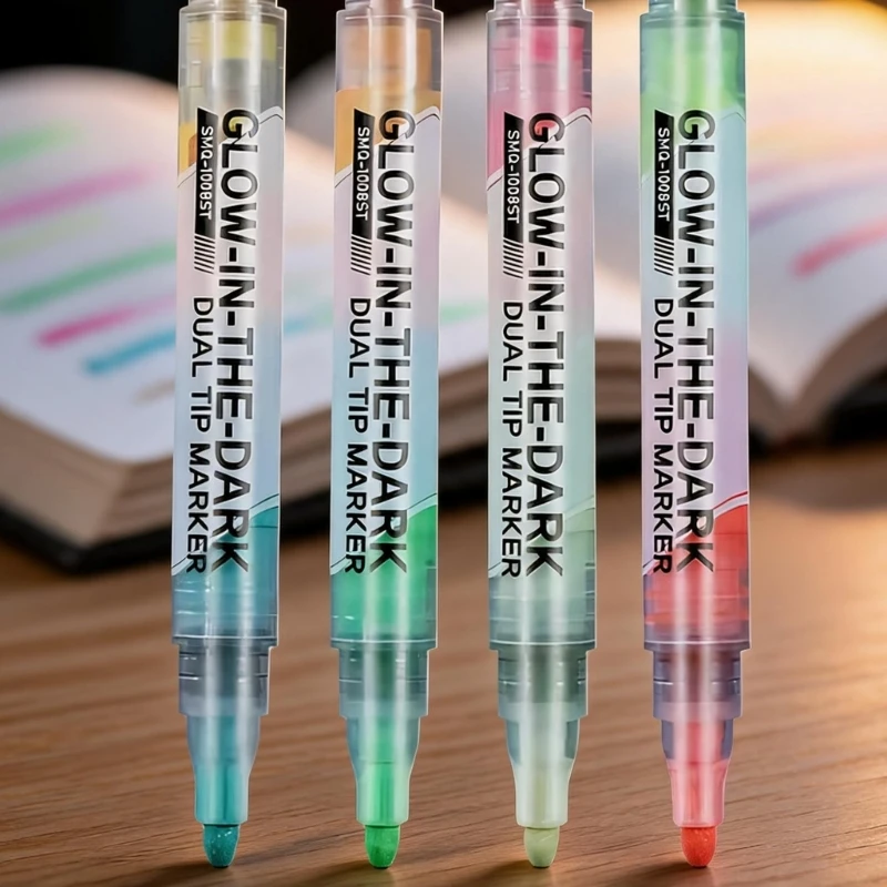 Double Tip Drawing Marker Set 4 Piece Water Based Quick Dry Glowing Marker for Journal Writing, Study Pages and Planner Color