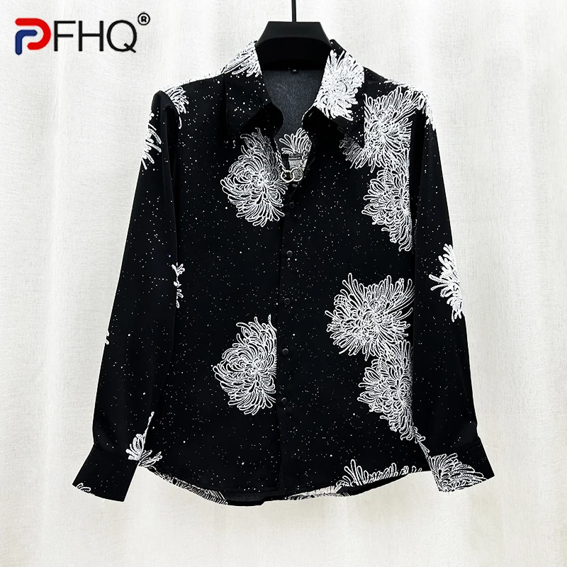 PFHQ Men\'s New Personalized Tops Sequin Small Dot Shoulder Pad Shirts Long Sleeve Ins Print Pattern Art Abstract Leisure 21Z1312