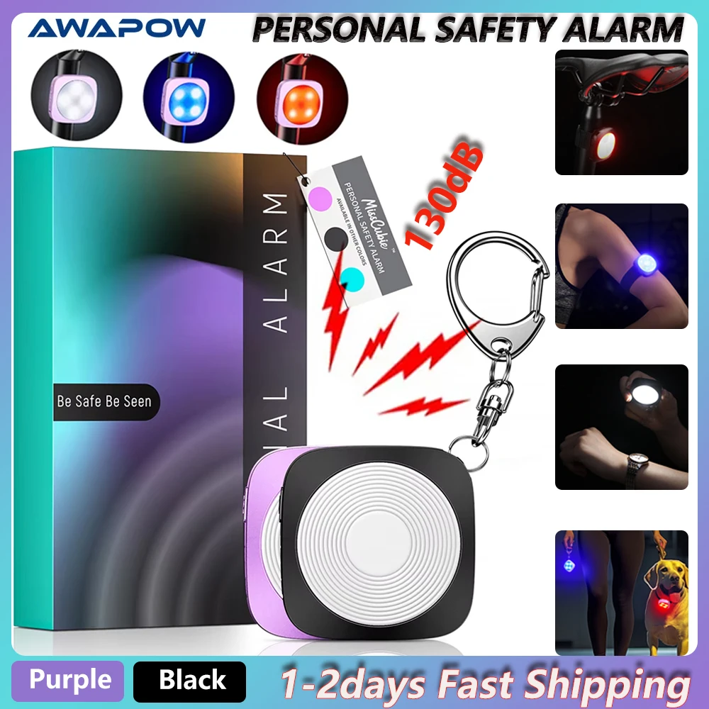Awapow 130dB Personal Self Defense Alarm Keychain LED Emergency Light Safety Alarm for Women Night Running Type-C Rechargeable