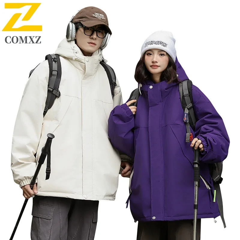 COMXZ Men Duck Down Mountain Hooded Waterproof Jacket American Style Vintage Winter cotton-padded Outdoor Sport Lightweight Coat