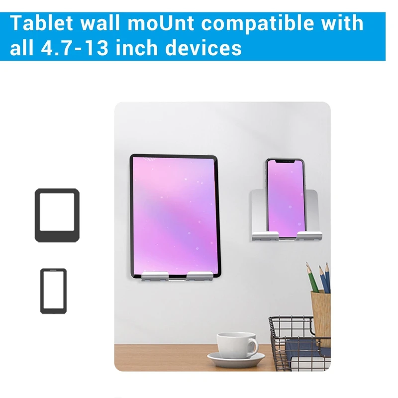 Wall Mount Holder Adhesive Wall Phone Tablet Holder Mount Stand For Ipad Air /Pro /Mini Iphone Silver Gray