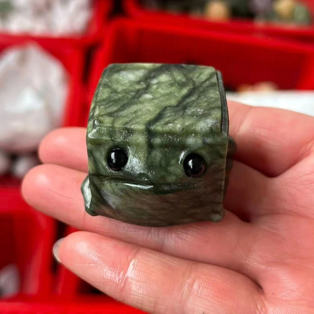 1pc Xiuyan Jasper Adorable Frog, Square Carving, Ideal for Home, Garden Decoration, Great Gift for Birthdays And Valentine's Day