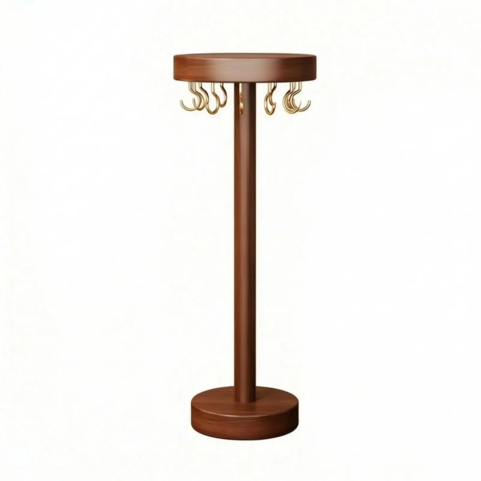 Wooden Jewelry Display Rack Single Tier Tabletop Organizer with Round Base and Top Platform for Hanging Necklaces Bracelets