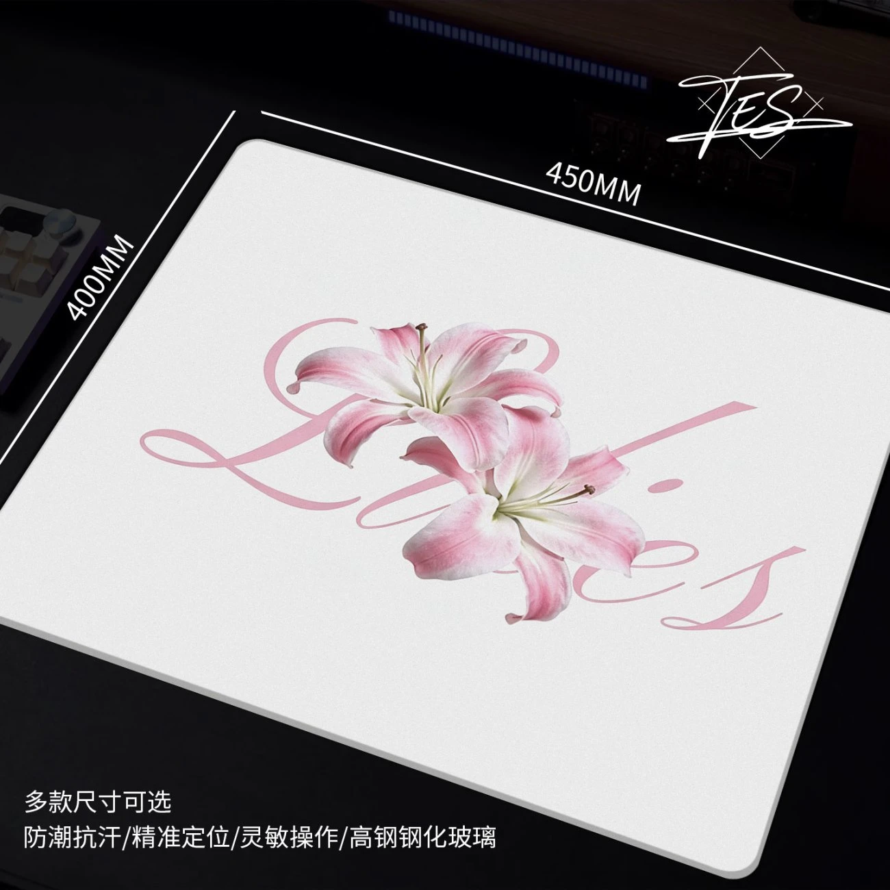 Minimalist Pink Lily Flower Ins Glass Mouse Pad Large Custom Frosted Surface Desk Mat Tempered FPS Office Pad Gaming Accessories