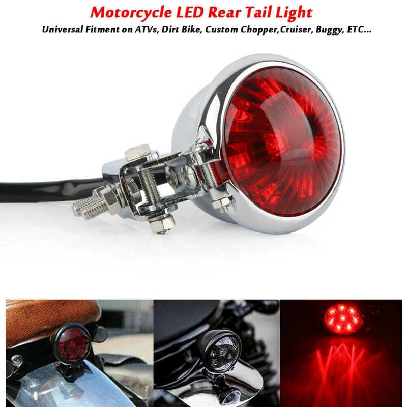 2X Motorcycle LED Rear Tail Light Brake Stop Lamp Moto LED Tail Light For Bobber Chopper Cafe Chrome view 4