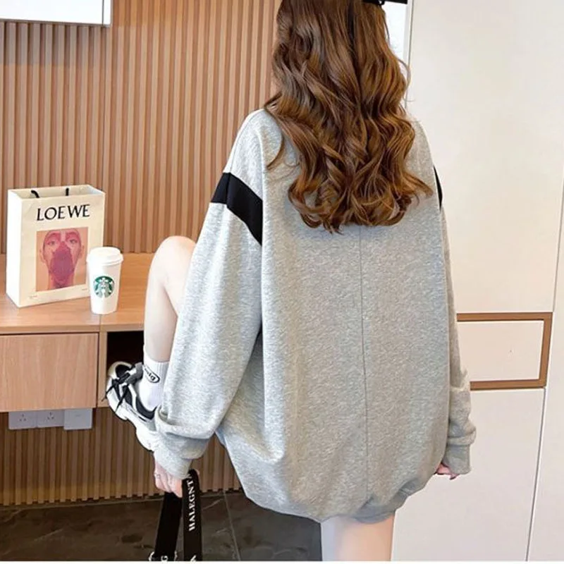 New Autumn, Spring, and Autumn Fashion Trend Patchwork Contrast Polo Collar Thin Loose Versatile Simple Female Student Sweater