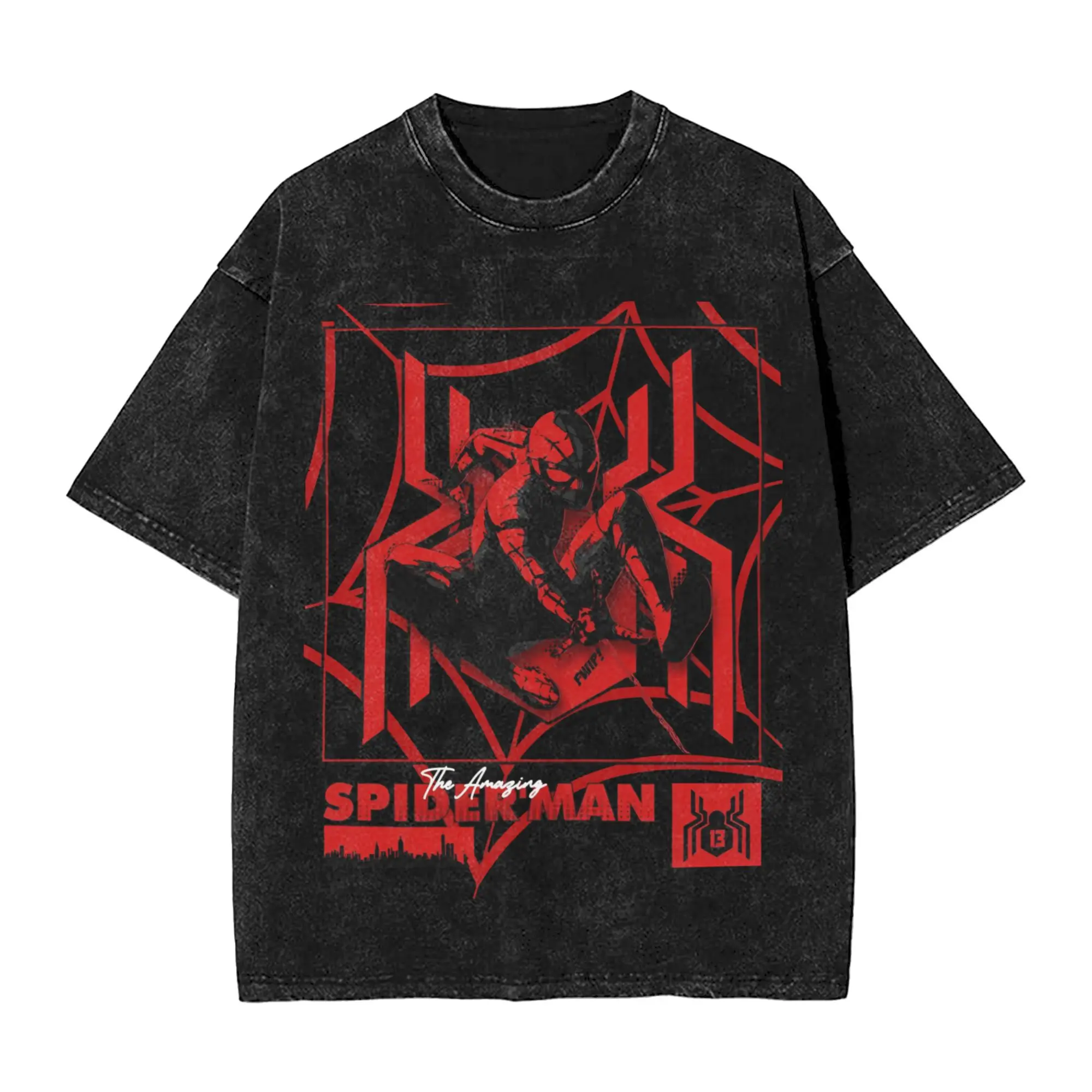 

Spider Man Washed T Shirt Men Streetwear Cotton T Shirts Beach Crewneck Hip Hop Tees Simple Plus Size Clothing