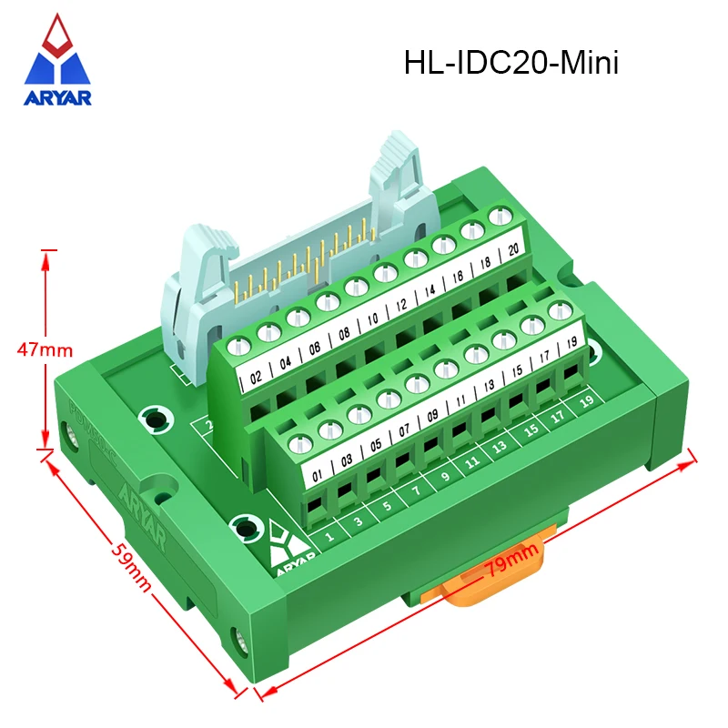 IDC20 Mini Breakout Board IDC-20 Spliter Module DIN Rail Mounting 20Pin Terminal Block Board